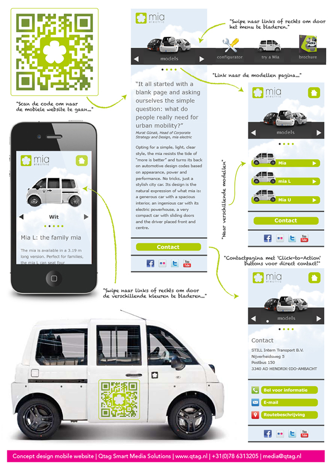 Concept mobiele website en qr code design voor Mia Electric